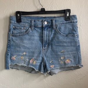 Levi's Blue Denim Shorts with Pink & Yellow Floral Embroidery